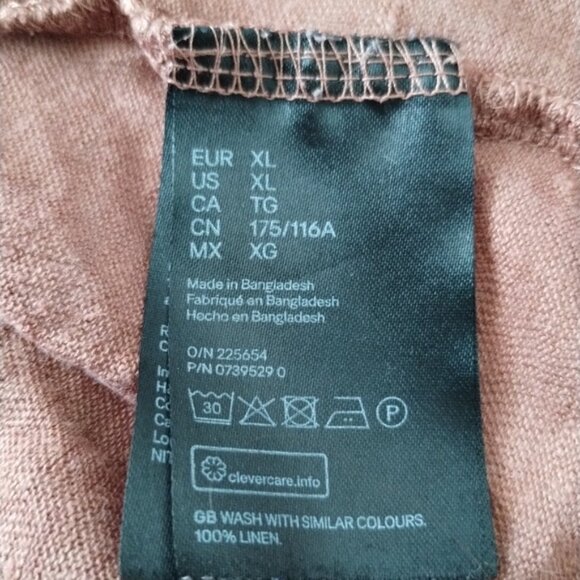 H&M Shirt Womens XL Brown Round Neck Short Sleeve 100% Linen Normcore - Picture 4 of 8